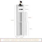 4-Tier Freestanding Bathroom Storage Tower for Toilet Tissue Rolls, White Slim Cabinet Organiser