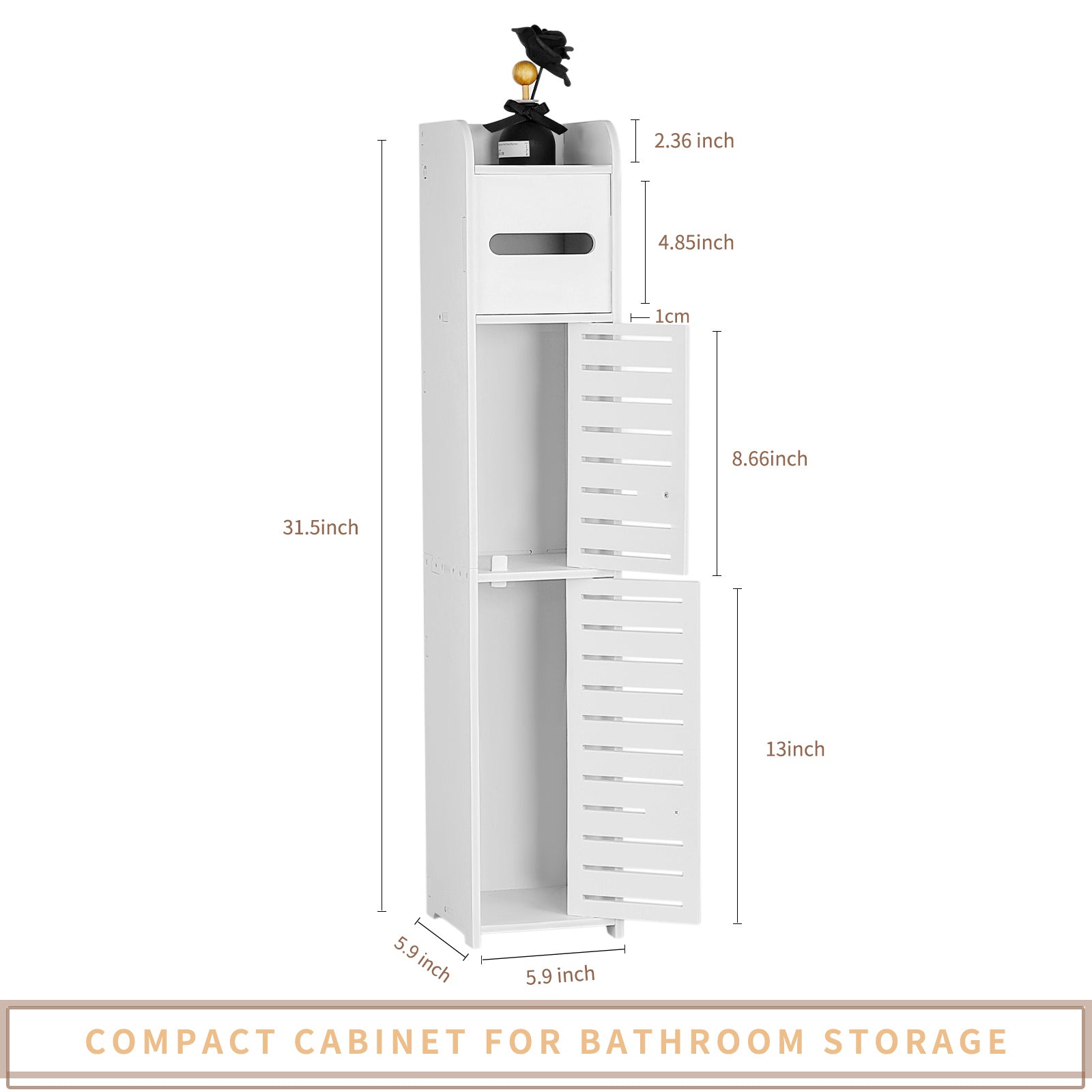 4-Tier Freestanding Bathroom Storage Tower for Toilet Tissue Rolls, White Slim Cabinet Organiser
