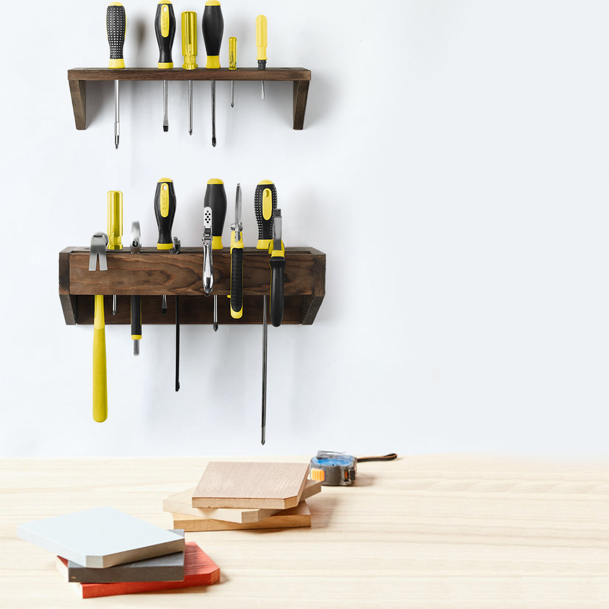 Screwdriver Organizer Wall Mount 2 Pack Wood Pliers Organizer Hammer Rack Tool Holders Organizers for Screwdriver Storage Holder for Garage Workshop, Brown