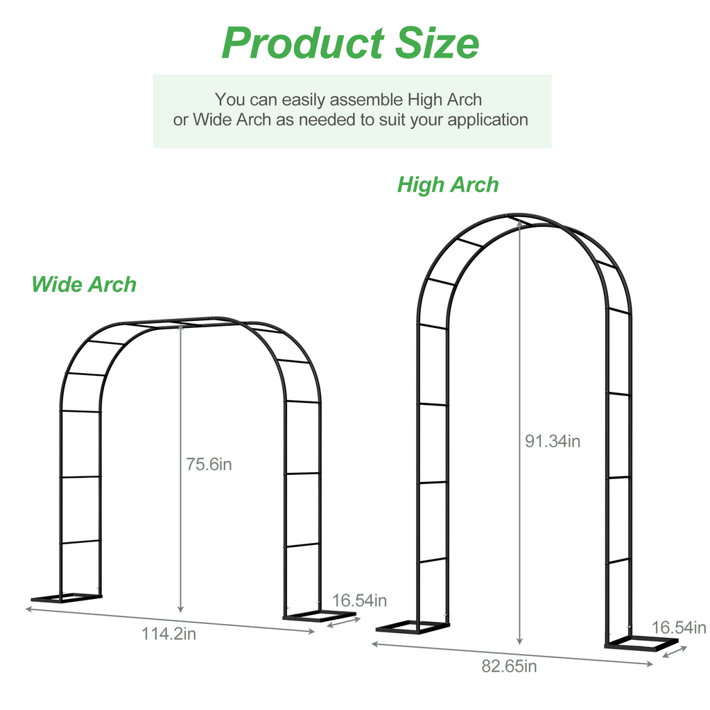Adjustable Metal Garden Arch Trellis with Base, 2-in-1 Wide/High Size Wedding Arch, Black Garden Trellis for Climbing Plants, Wedding, Christmas, Party Decoration