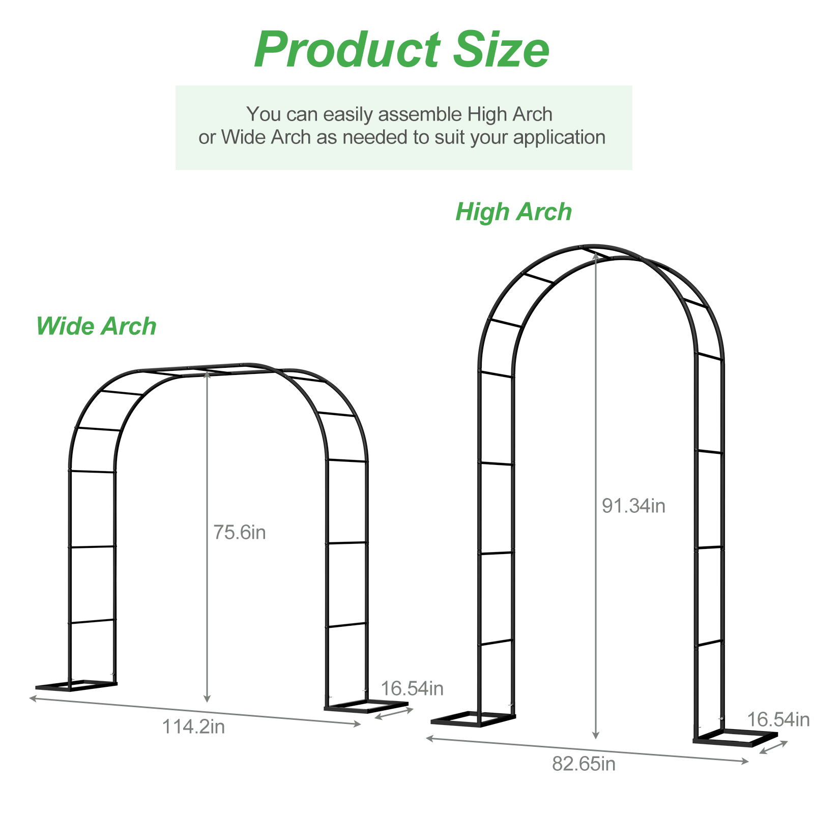 Adjustable Metal Garden Arch Trellis with Base, 2-in-1 Wide/High Size Wedding Arch, Black Garden Trellis for Climbing Plants, Wedding, Christmas, Party Decoration