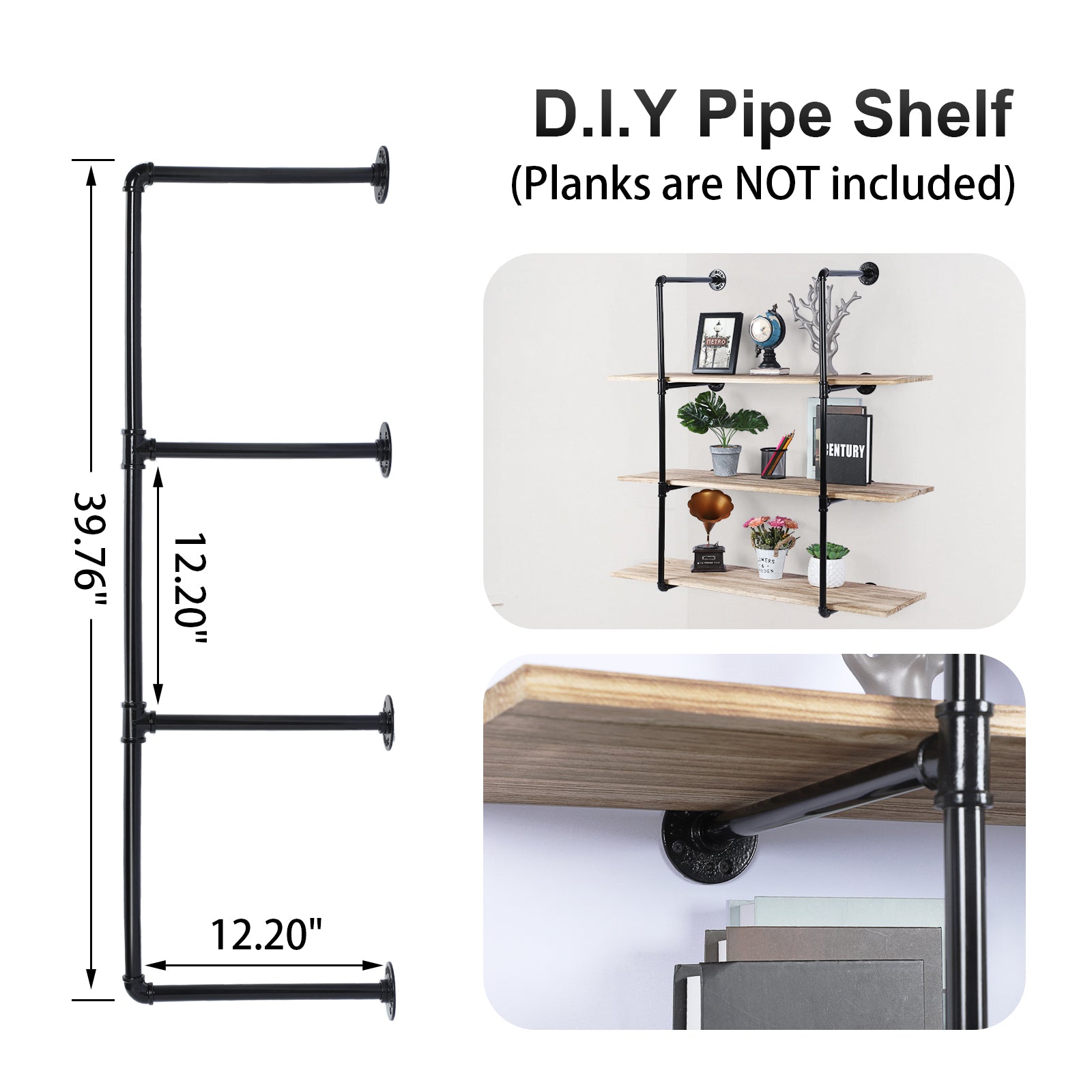 Wall-Mounted Industrial Pipe Brackets for Home and Garage Shelving Decor