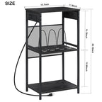 3-Tier Vinyl Storage Unit and Turntable Stand with Integrated Power Strip, 3 USB Ports, and 2 AC Outlets for Bedroom or Lounge, Black Wood Grain Finish
