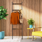 5-Tier Rustic Blanket Ladder - Wall-Leaning Towel Rack & Decorative Display Shelf w/ 10 Hooks, Brown