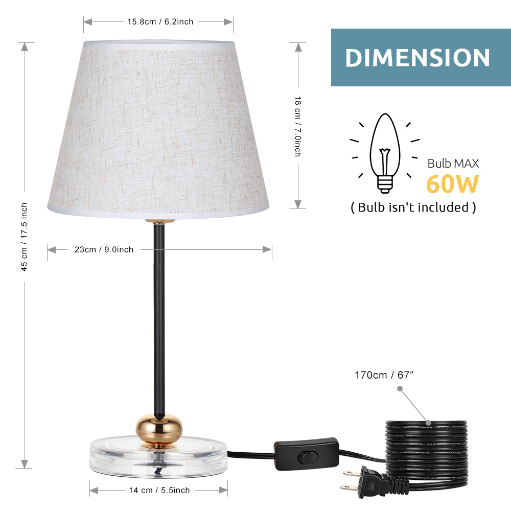 Modern Nightstand Lamp Set with Unique Metal Base， Decorative Bedside Lamps with Gold Ball Accent.
