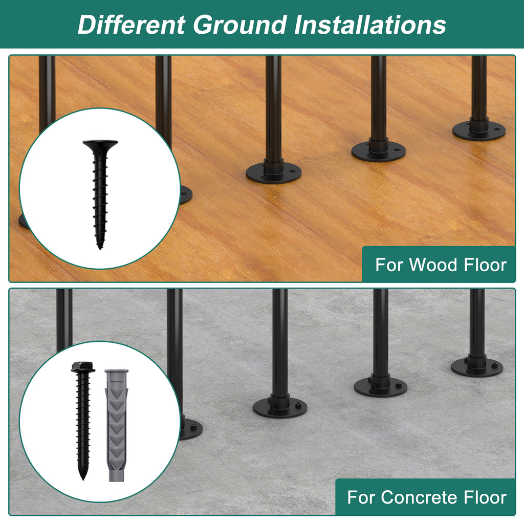 Porch Deck Railing Kit, Metal Deck Balusters, Black Horizontal Wrought Iron Guard Fence Handrail, Flat Hand Rails System for Outdoor/Indoor Porch, Balcony, Patio