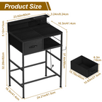 24" Small Makeup Vanity Desk - Compact Dressing Table with Power Outlets & Storage Drawer, Black,