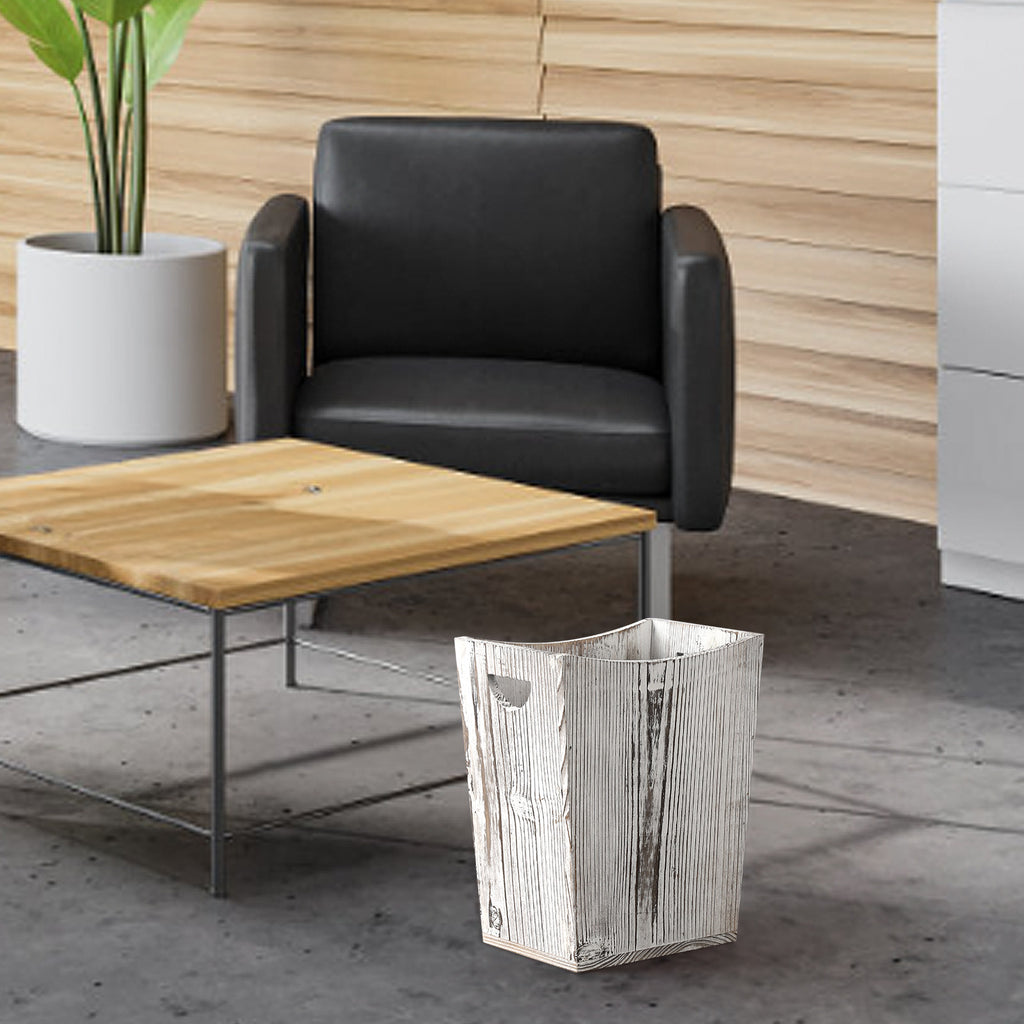 Small Grey Distressed Wood Bin with Dual Handles for Trash Disposal in Bedrooms and Bathrooms