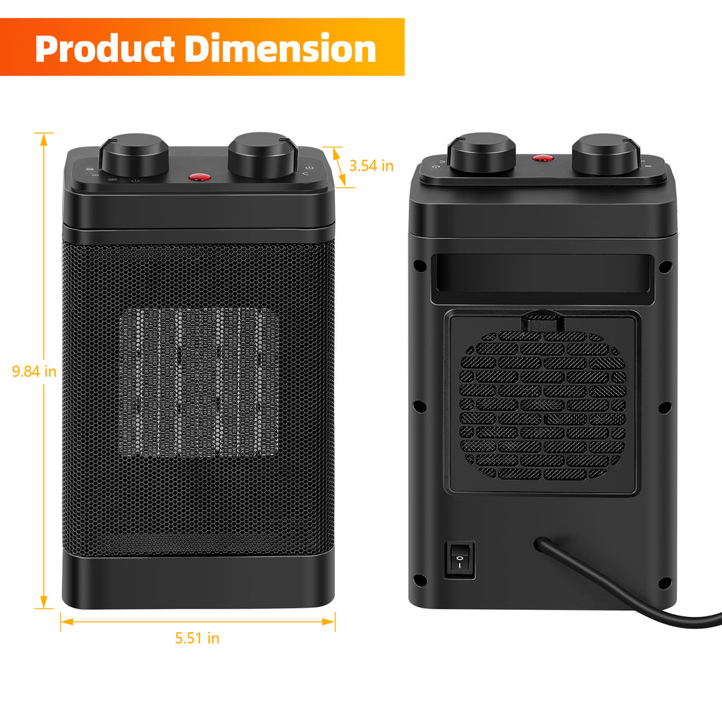 1500W Oscillating Ceramic Room Heater with Adjustable Thermostat and Safety Features for Home or Office