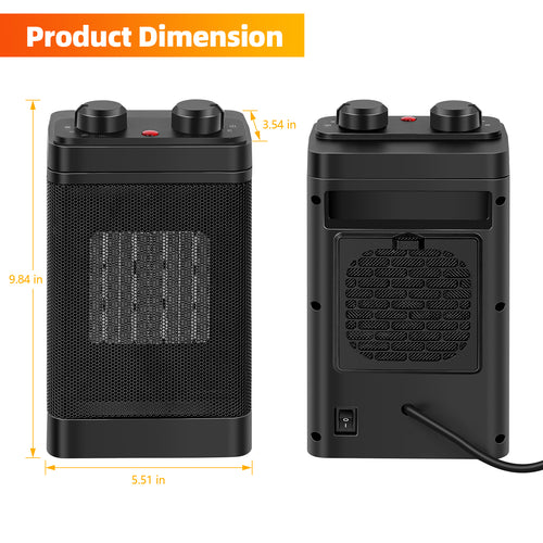 1500W Oscillating Ceramic Room Heater with Adjustable Thermostat and Safety Features for Home or Office