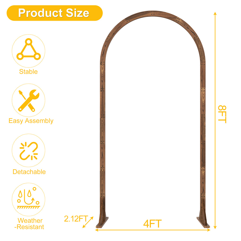 8FT Round Top Wooden Wedding Arch, Rustic Solid Wood Curved Arbor Backdrop Stand, Freestanding Heavy Duty Wooden Arch Frame for Wedding Ceremony, Bridal Shower, Birthday, Proposal, Indoor Outdoor Decor