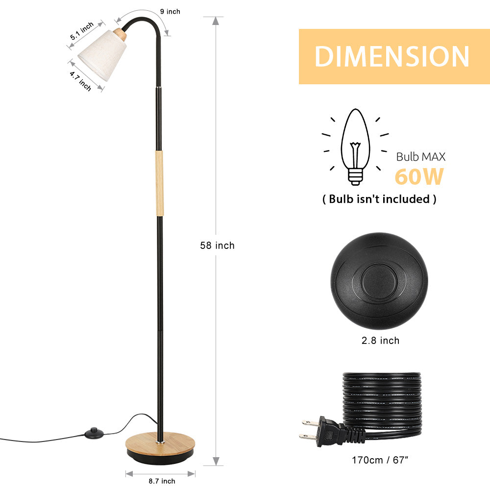Rustic Wood Center Pole Floor Lamp - Simple Standing Tall Light for Living Room, Bedroom, and Home Office Decor