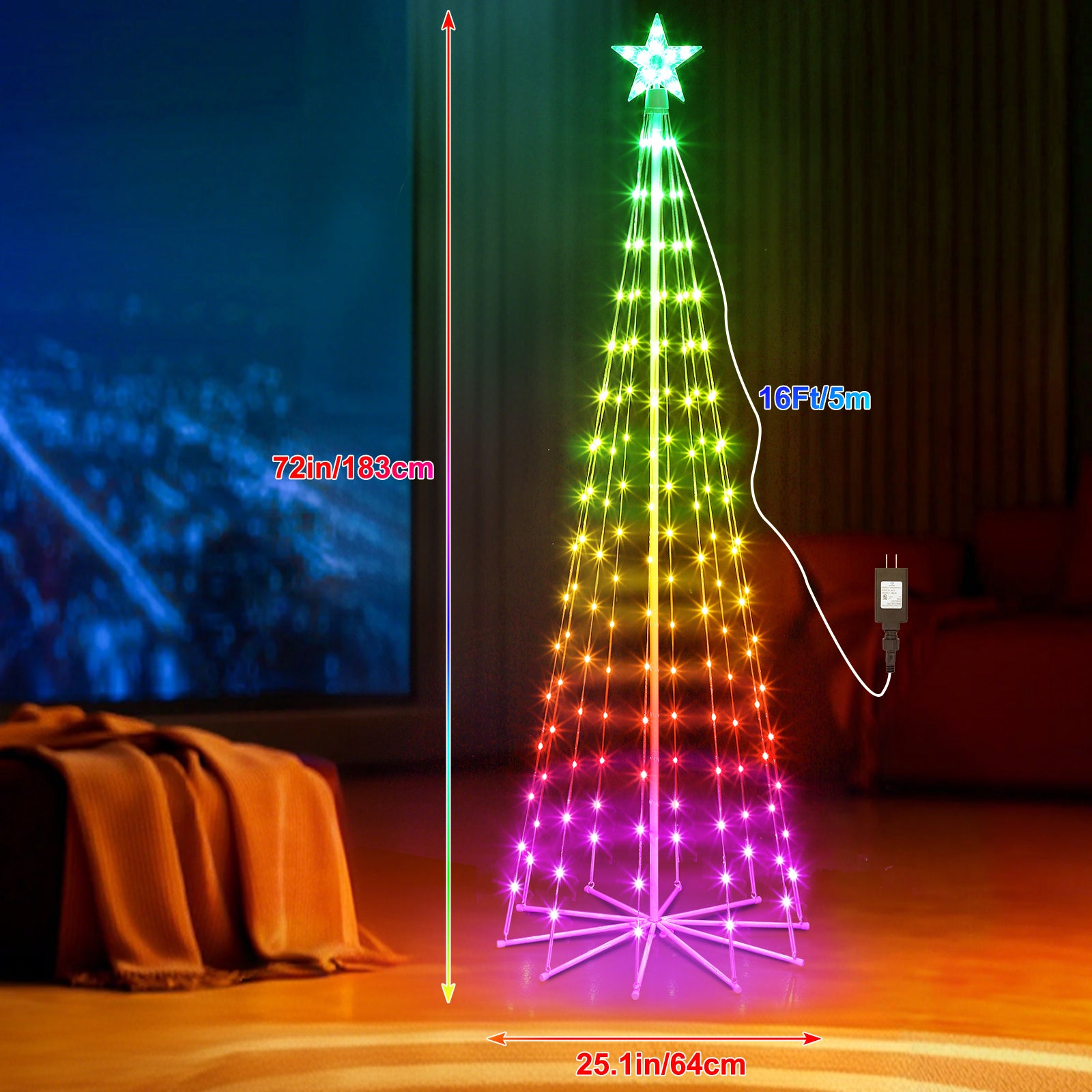 6FT Outdoor Christmas Tree with 170 LED Lights, 16 Colors Animated Cone Tree with Remote Control and 8 Lighting Modes,