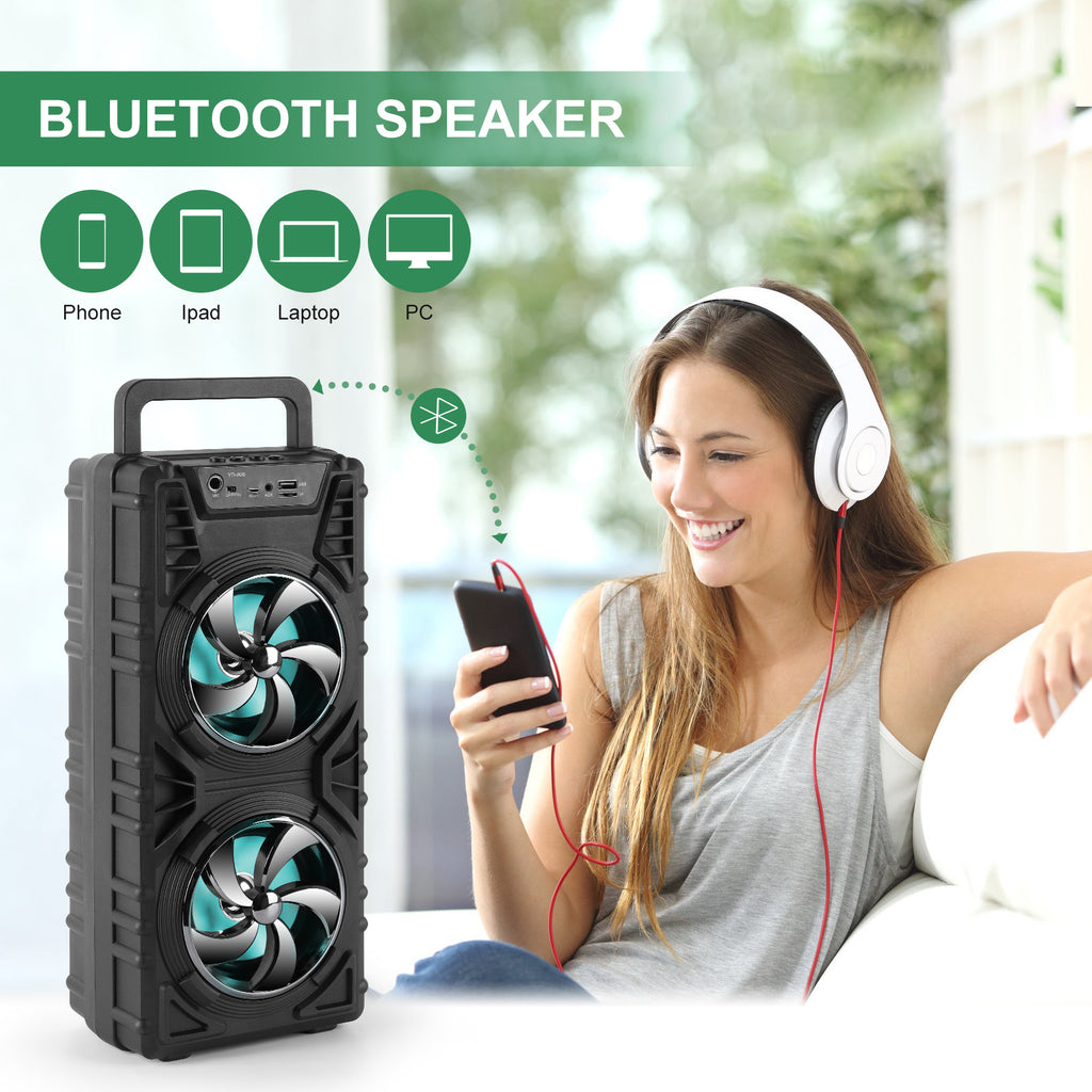 Karaoke player with a wired microphone, wireless portable karaoke speaker stereo music player, supporting TF/USB/FM/BT/AUX/MIC.