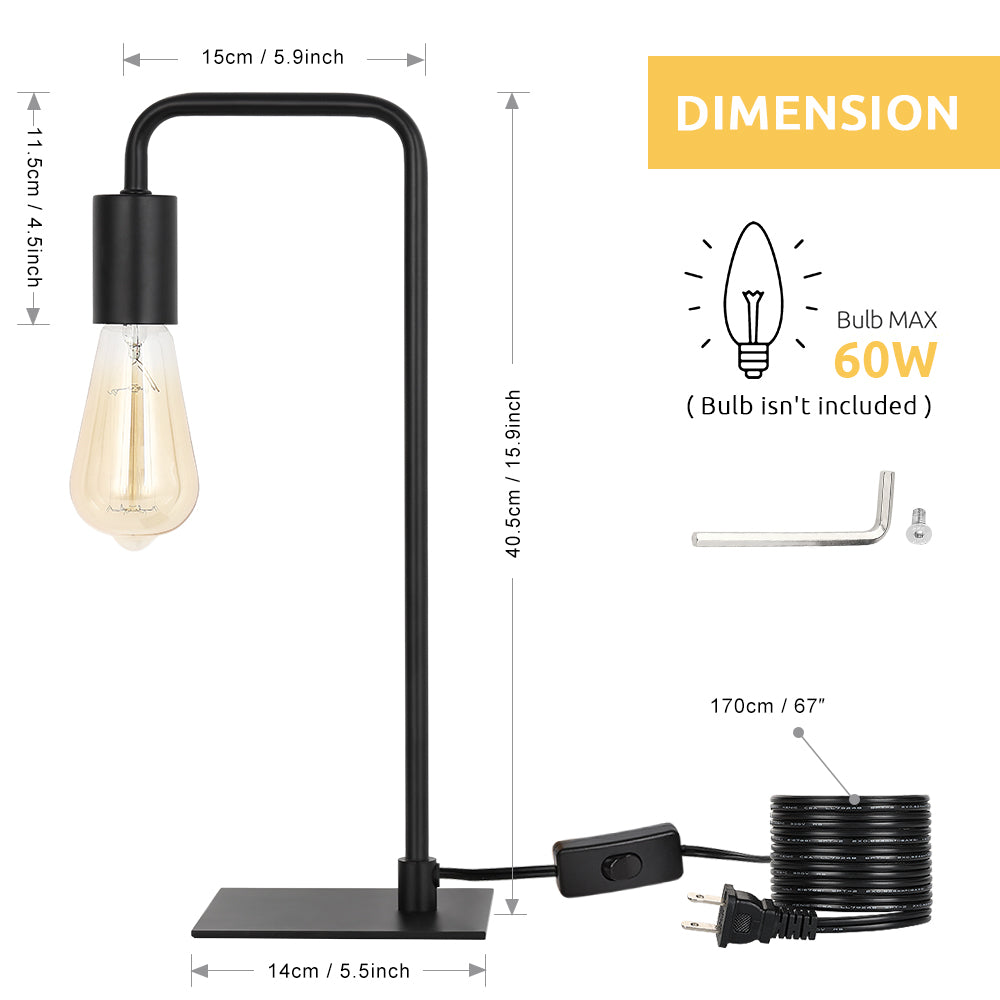 Minimalist Black Industrial Edison Lamp Set (Set of 2) — Modern Metal Table Lamps for Nightstand.