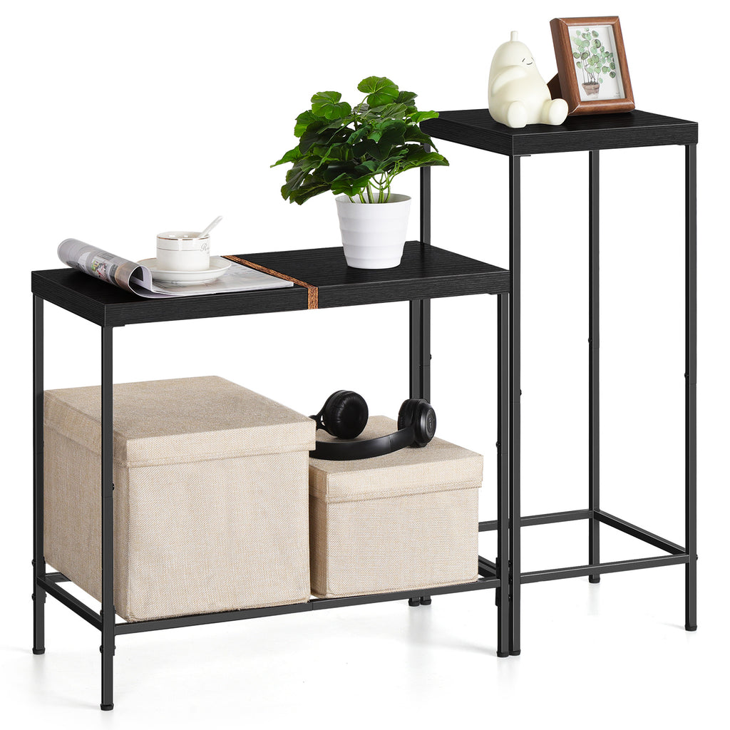 Small Entryway Table Skinny Console Table for Hallway Living Room Table Set of 2 Wood Black Modern Night Stand for Dorm Office Bedroom