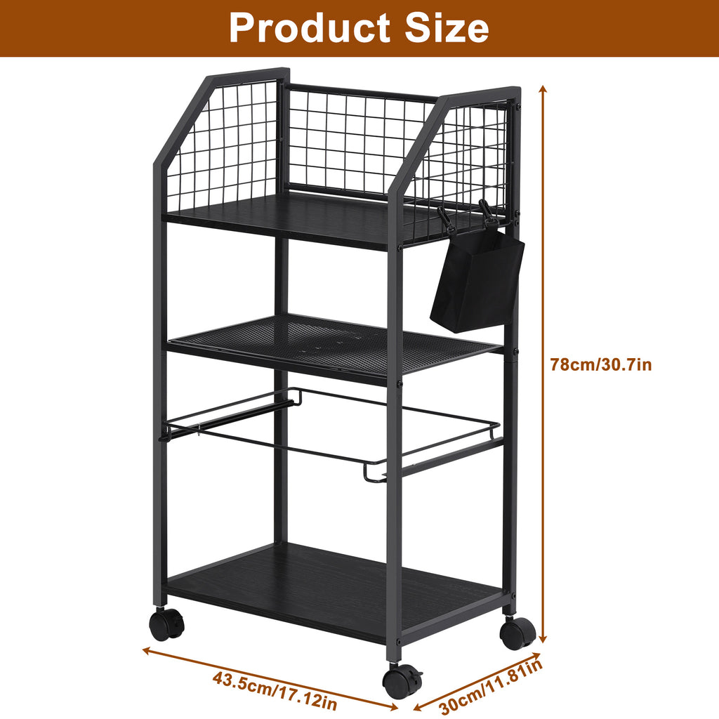 3 Tier Rolling File Cart with Hanging File Folders, Desk Organizer, File Organizer for Desk, Mobile File Cabinet on Lockable Wheels, Under Desk Storage for Home Office School