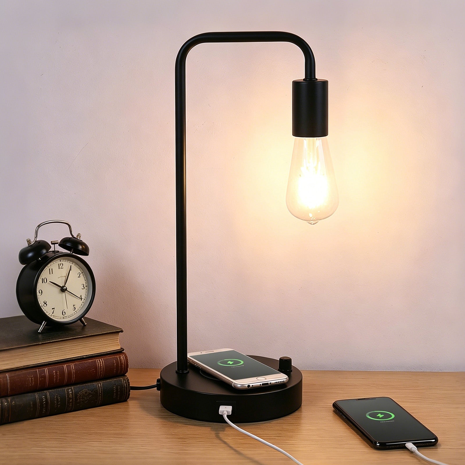 Integrated Bedside Table Lamp with Wireless Charging Station and USB Port, Versatile Desktop Lighting for Bedrooms, Offices, and Dormitories