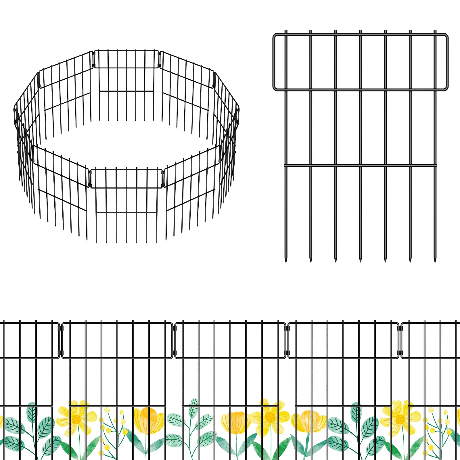 10-Pack Garden Fence Animal Barrier, Rustproof Metal Short Panels No-Dig Fencing for Yard & Flower Beds,