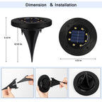 Flower Shaped 8‑LED Solar Ground Lights 8‑Pack, Waterproof Outdoor Buried Disk Lights