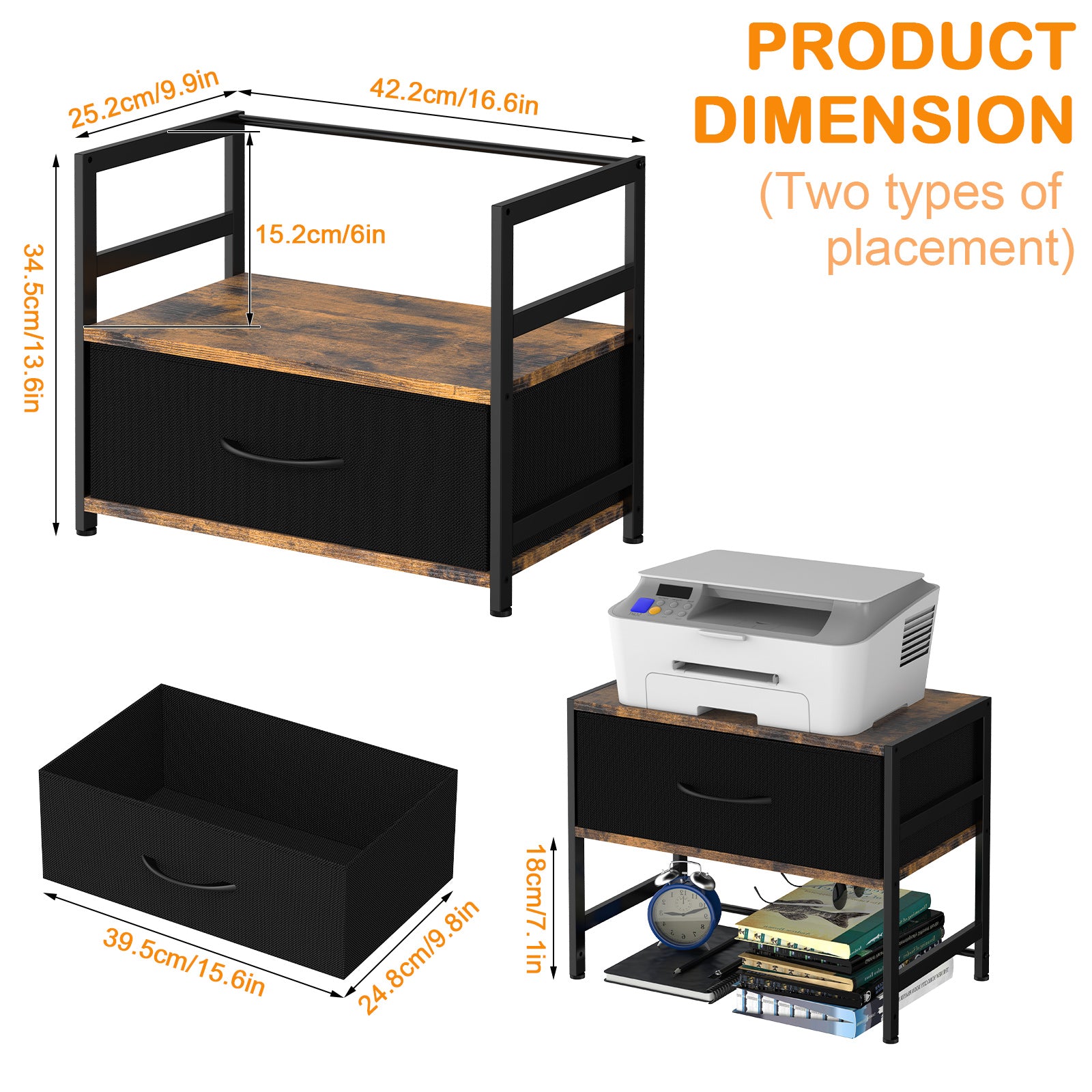 Desktop Printer Stand with Large Fabric Storage Drawer