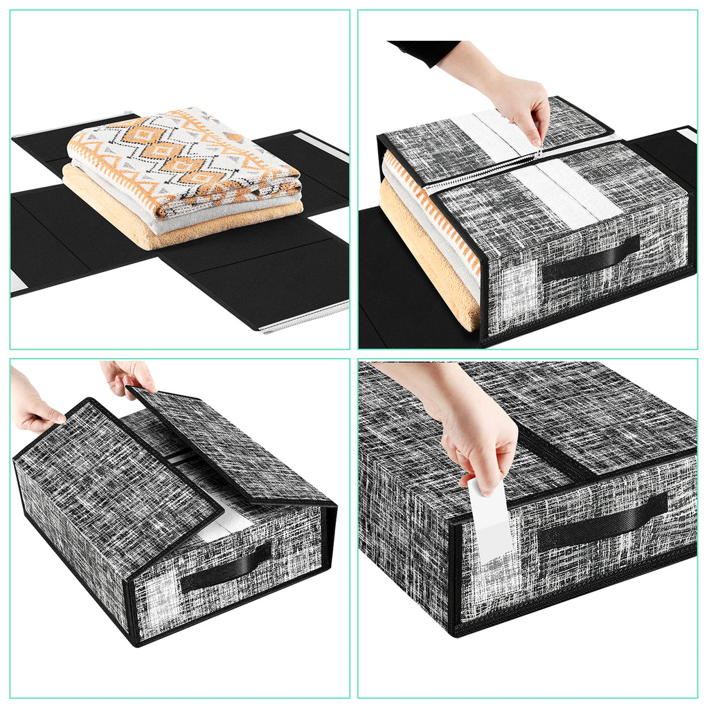 Bed Sheet Organizer and Storage - 4 Pack Foldable Linen Organizers with Label Pockets and Handles, Closet Organizers for Bedding, Sheets, Duvet Covers and Pillowcases