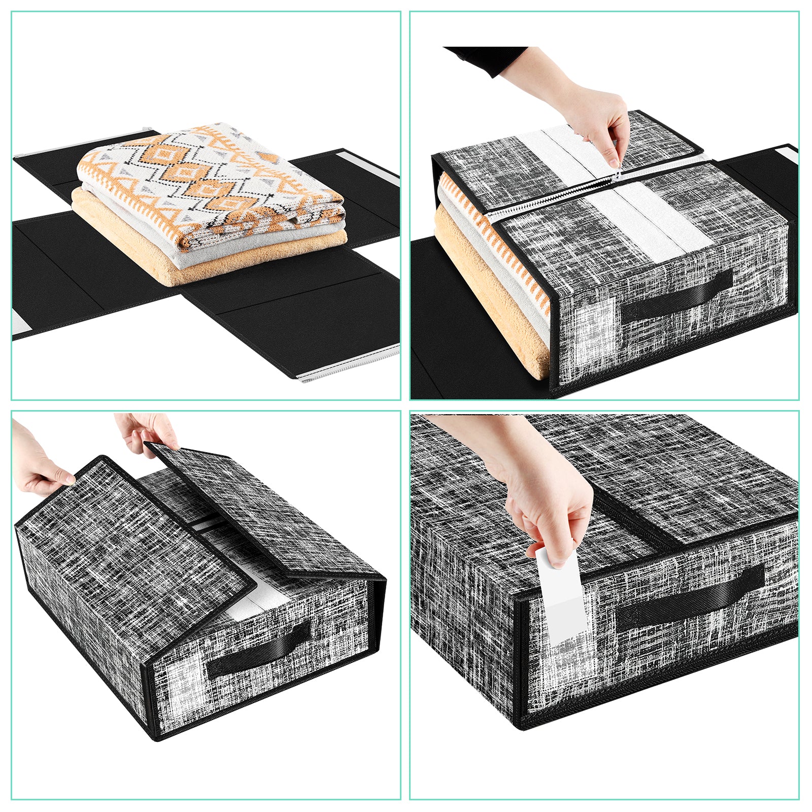 Bed Sheet Organizer and Storage - 4 Pack Foldable Linen Organizers with Label Pockets and Handles, Closet Organizers for Bedding, Sheets, Duvet Covers and Pillowcases