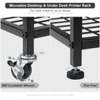 Under-Desk Printer Stand with Storage Bag - Desktop Fax/Scanner Shelf with Side Hooks and Adjustable Feet