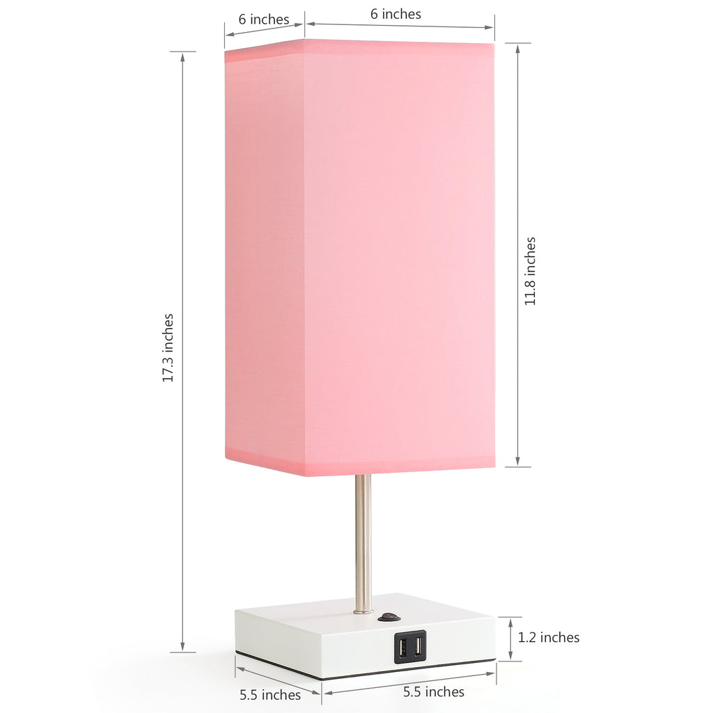 Set of 2 Contemporary Pink Nightstand Lamps with Dual Integrated USB Charging Ports, Ideal for Bedroom or Living Area
