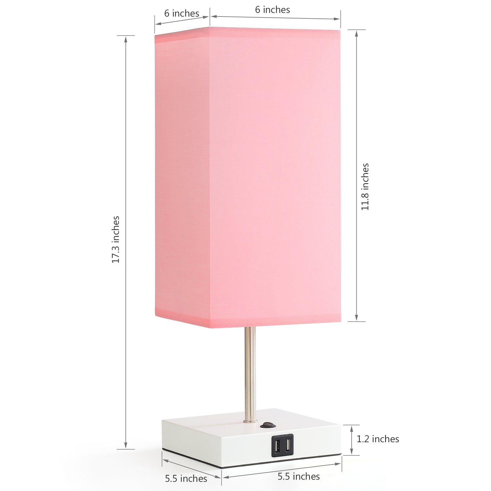 Set of 2 Contemporary Pink Nightstand Lamps with Dual Integrated USB Charging Ports, Ideal for Bedroom or Living Area