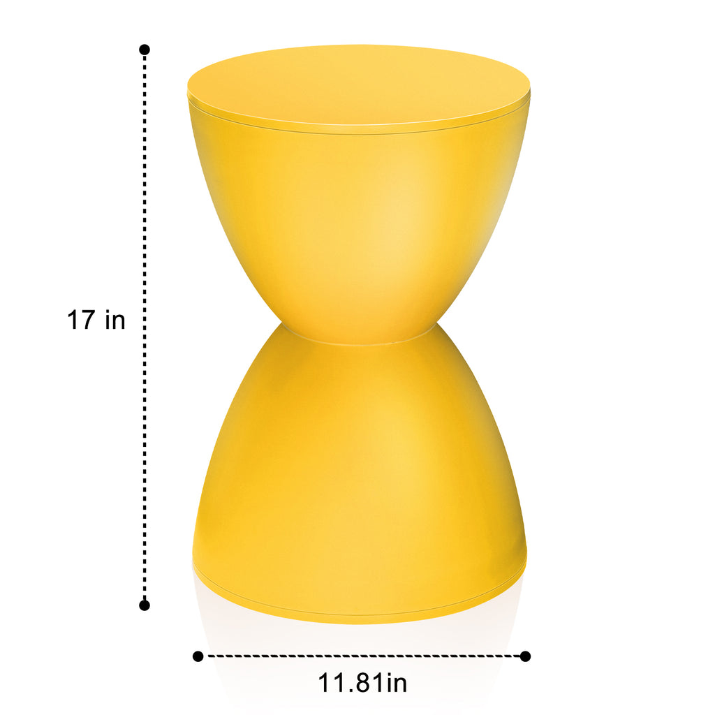 17-Inch Design Plastic Hourglass Side Table, Modern Round Multi-Purpose Stool for Outdoor Vanity and Shoe Bench in Bright Yellow or Blue, Ideal for Contemporary Living Room Bedroom Decor