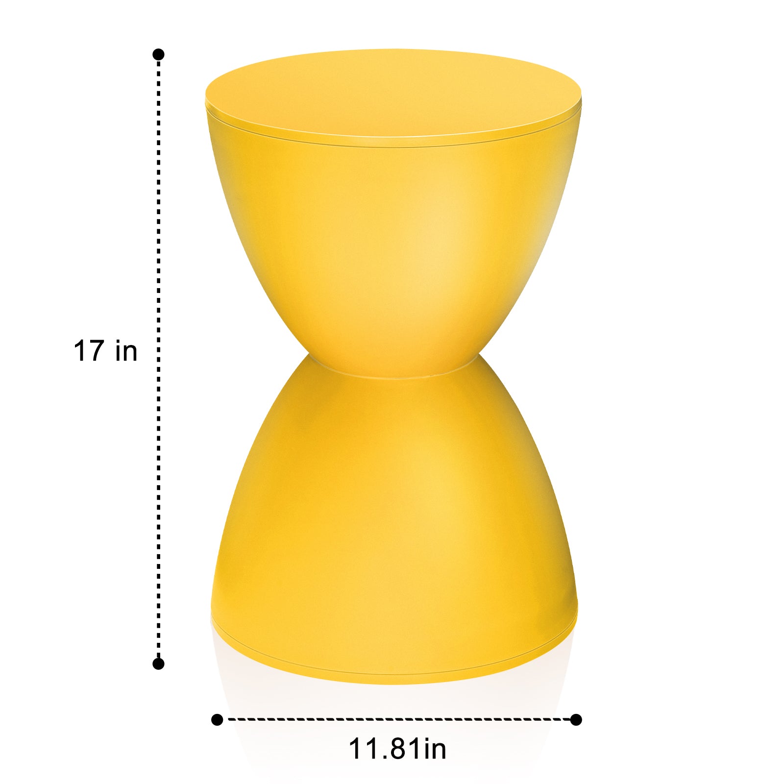 17-Inch Design Plastic Hourglass Side Table, Modern Round Multi-Purpose Stool for Outdoor Vanity and Shoe Bench in Bright Yellow or Blue, Ideal for Contemporary Living Room Bedroom Decor