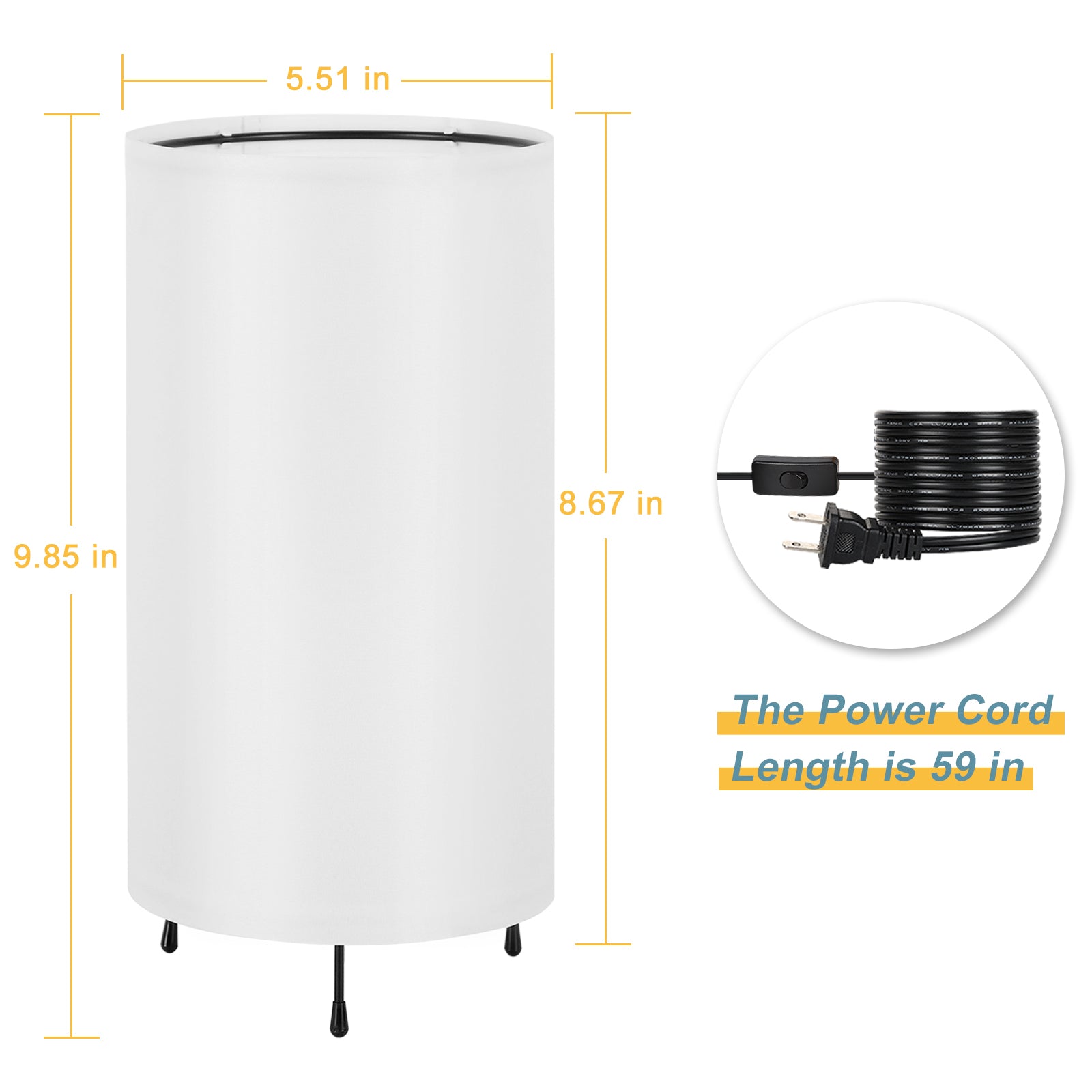 Modern Bedside Lamps with White Fabric Shade (Set of 2)， Simple Metal Base Nightstand Lights.