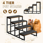4-Step Pet Stairs for High Beds - Dog Stairs/Steps for Small to Medium Dogs, Cats & Puppies, Brown