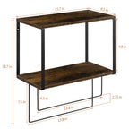 2-tier metal and wood storage rack with dual towel rods, wall-mounted towel rack, hanging storage shelf, multifunctional storage rack for hanging towels, bath towels, and clothes.