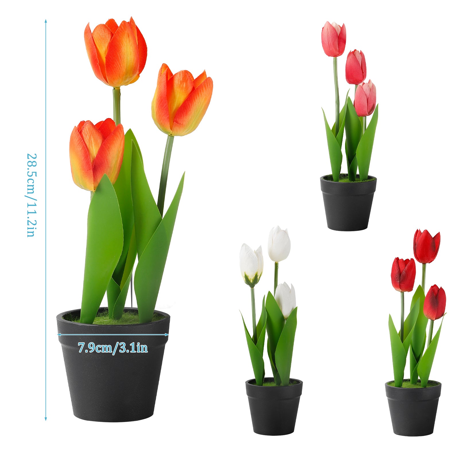 4-Pack Mixed Artificial Tulip Bouquets in Pots, Small Colorful Faux Flowers for Wedding Home & Holiday Party Decor