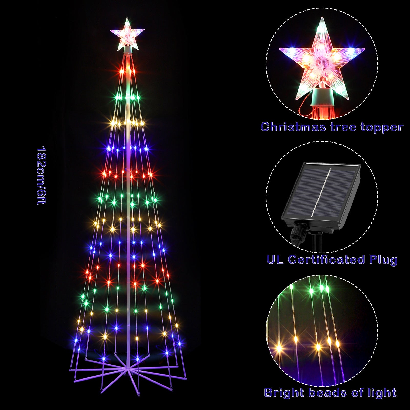 Solar-Powered Christmas Cone Tree Light, Multi-Color Outdoor LED Tree for Yard, Garden, and Patio Holiday Decoration,