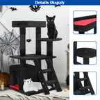 Gothic Cat Tree Tower with Coffin Bed & Spider Toy - 32" Multi-Level Kitty Condo with Scratching Posts & Ladder for Small to Medium Cats, Black