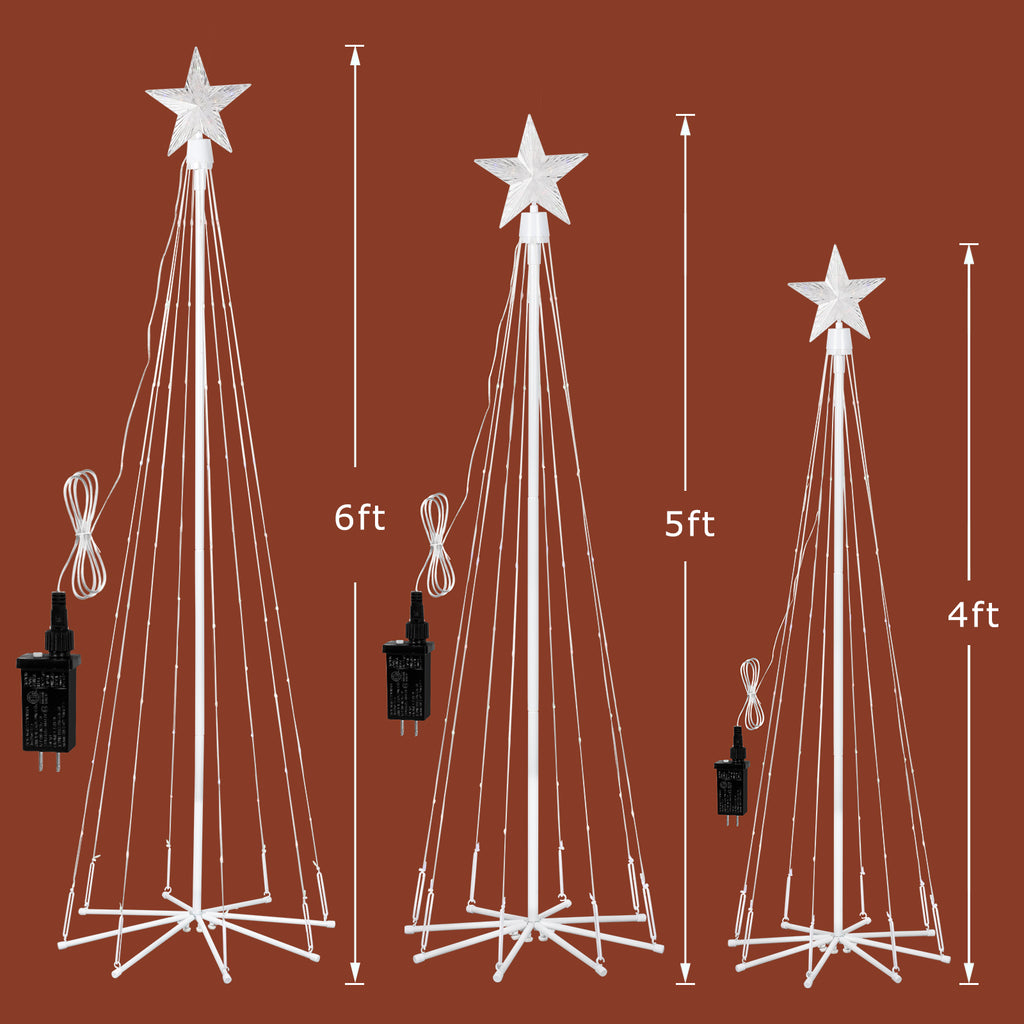 3 Pack Lighted Christmas Cone Trees, 4/5/6FT Outdoor RGB LED Trees with Star Topper, 8 Modes Waterproof Yard Decorations for Holiday