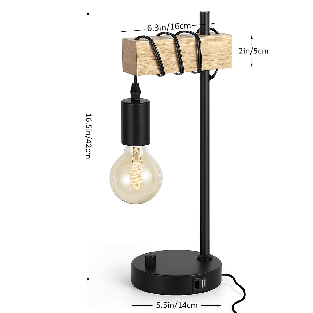 3-Piece Lighting Collection: Includes 66" Industrial Floor Lamp, 3-Light Ceiling Fixture, and Bedside Table Lamp with Dual USB Ports (Bulbs Not Included)