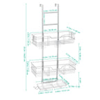 Over the Door Shower Caddy, Hanging Organizer Shelf Rustproof, Shower Basket with Suction Cup, Bathroom Shower Caddy Over The Door with Hook & Soap Box, No Drilling(3 Tier, Silver)