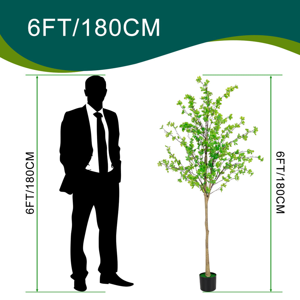 6ft Artificial Olive Tree, Tall Lifelike Faux Olive Tree with Natural Wood Trunk & Silvery Green Leaves for Indoor Home Decor