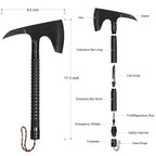 Tactical Camping Axe with Sickle & Survival Tools, Folding Portable Hatchet with Compass and Flint, Multitool for Hiking and Hunting,