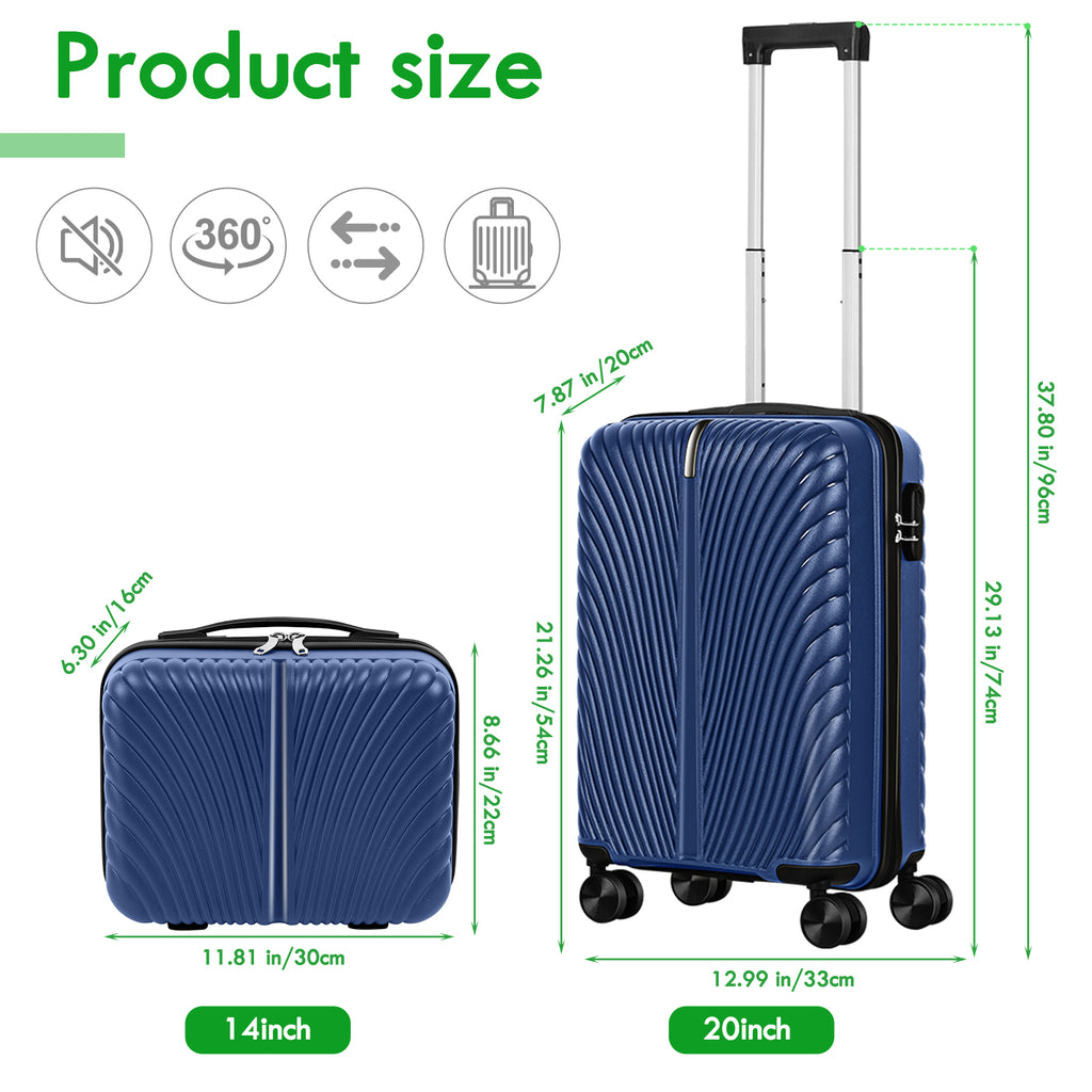 2pcs 20 inch+14 inch Lightweight Hardside Luggage Set, Spinner Suitcase Carry-On + Checked Bag, TSA Lock, Airline Approved, Durable Travel Luggage for Women & Men, Pink