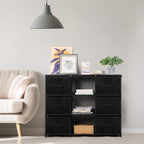 6/8 Drawer Fabric Storage Dresser with Open Middle Shelves, PU Leather Top Chest of Drawers, Modular Metal Frame Vertical Organizer Cabinet, Freestanding Closet Organizer for Bedroom, Entryway, Living Room, Salon