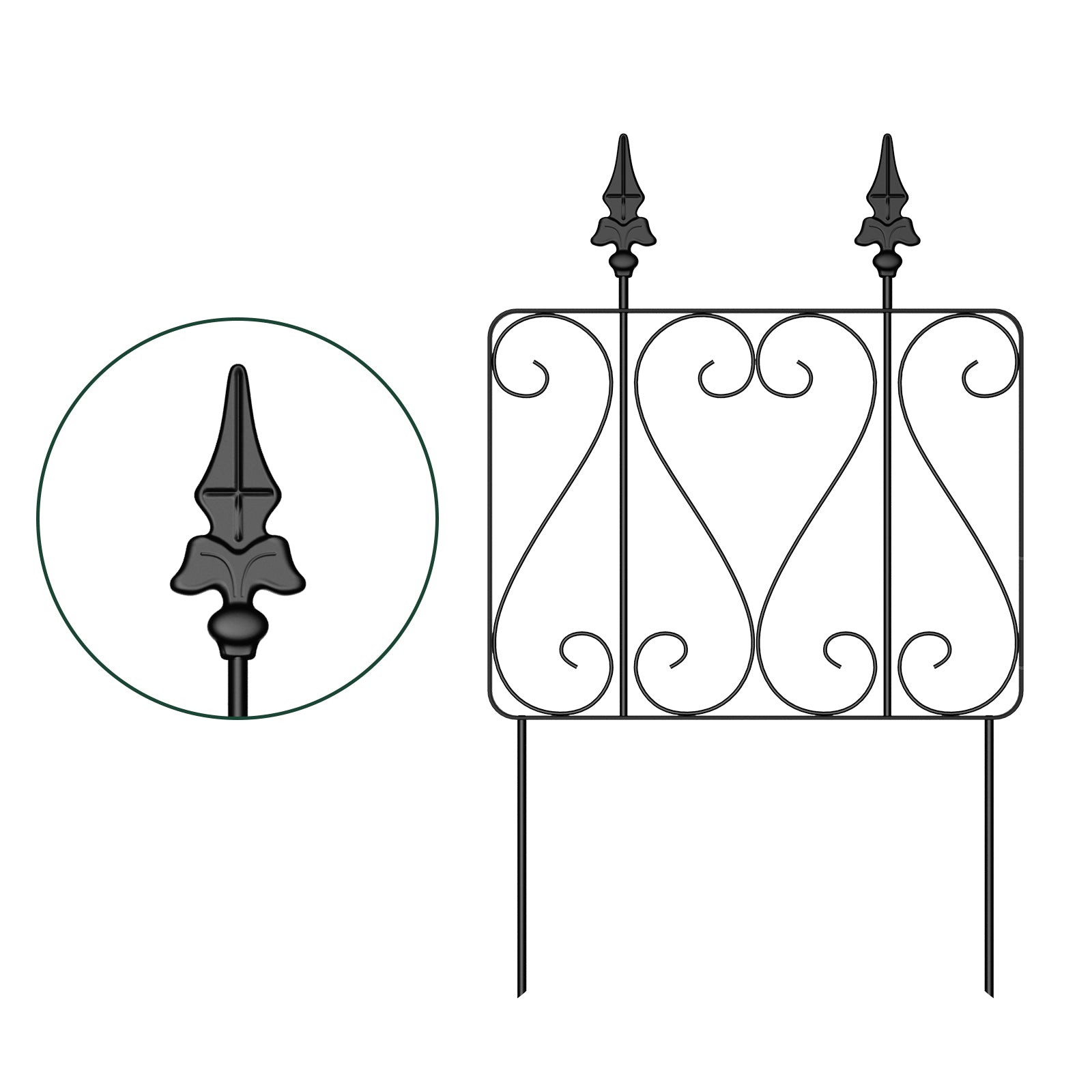 7 Pcs Easy Assembly Rustproof Fence Panels for Yard Lawn, Decorative Metal Outdoor Fences and Borders, Total 26. 4 inch(H) x 10ft(L) Garden Fencing Animal Barrier, for Dogs, Flower Bed, Patio, Square
