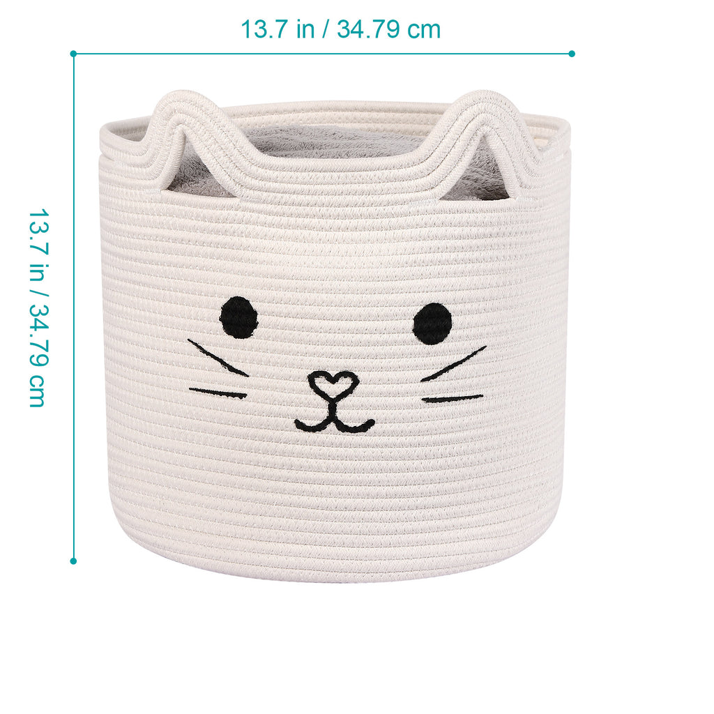 Bear Fox Cat Woven Cotton Rope Baskets, Baby Nursery Laundry Basket with Handle
