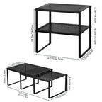 Set of 2 Black Cabinet Shelf Inserts - Expandable & Stackable Kitchen Organizer for Spice Rack