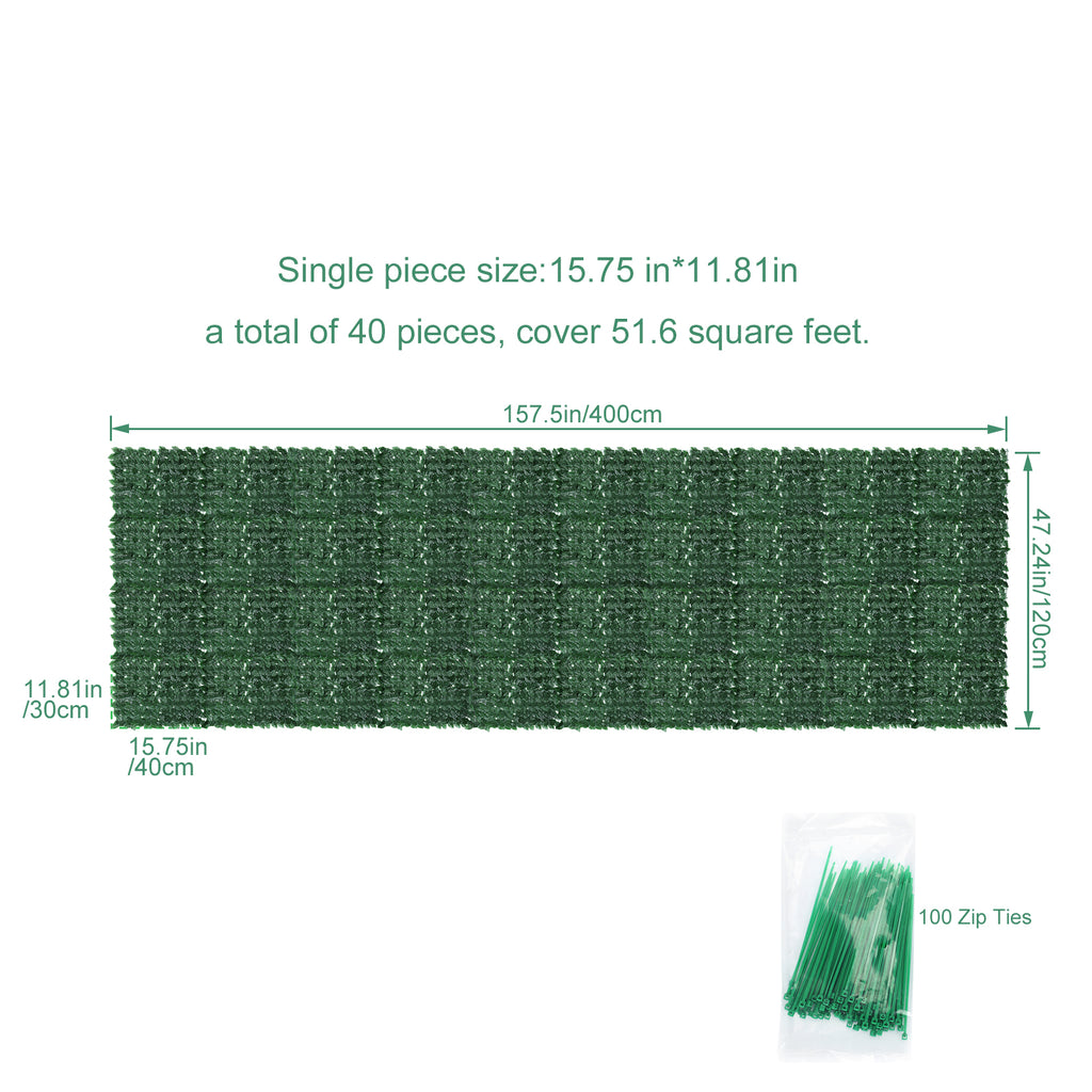 Artifical Ivy Privacy Fence (Green Apple Style) - 47.2inch x 157.5inch(40 pieces) Faux Vine Wall for Garden & Balcony