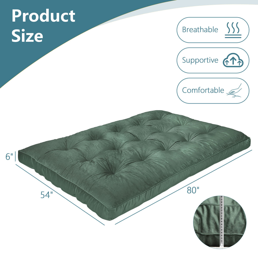 Full Size 6" Floor Futon Mattress, High Density Shredded Foam Folding Mattress for Adults, Gray Flannel